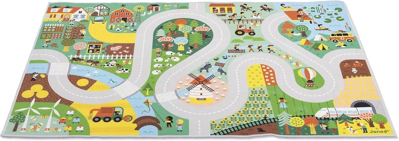 Janod - Children's Car Rug - Countryside Theme - Soft & Non-Slip - Farm & Forest Pattern - Play Rug for Girls & Boys' Bedrooms - 120 x 78cm - Hand Washable - from 2 Years Old - J05930 - Image 5